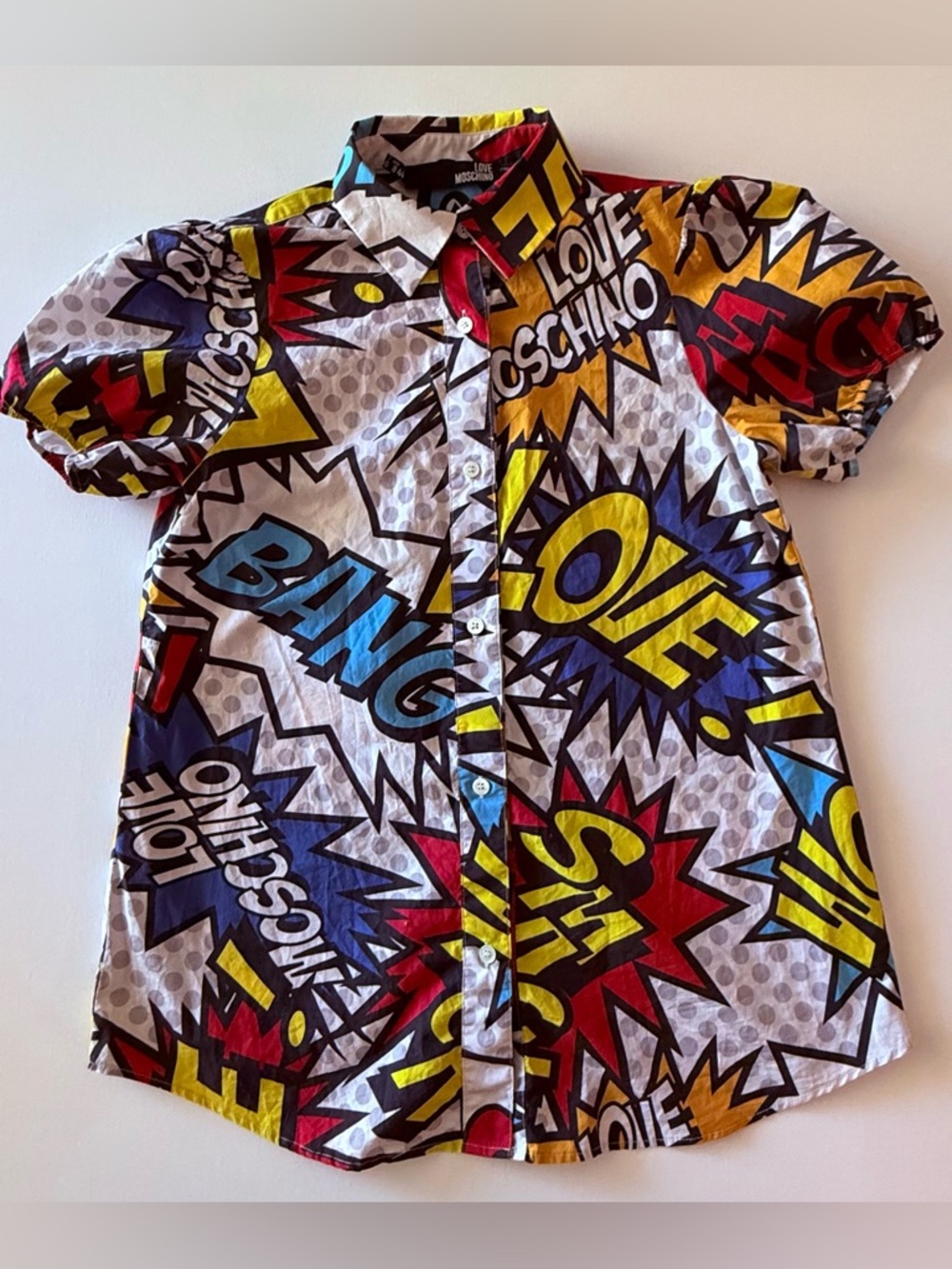 Love Moschino Multicolor Comic-Print Short-Sleeve Button-Down Shirt